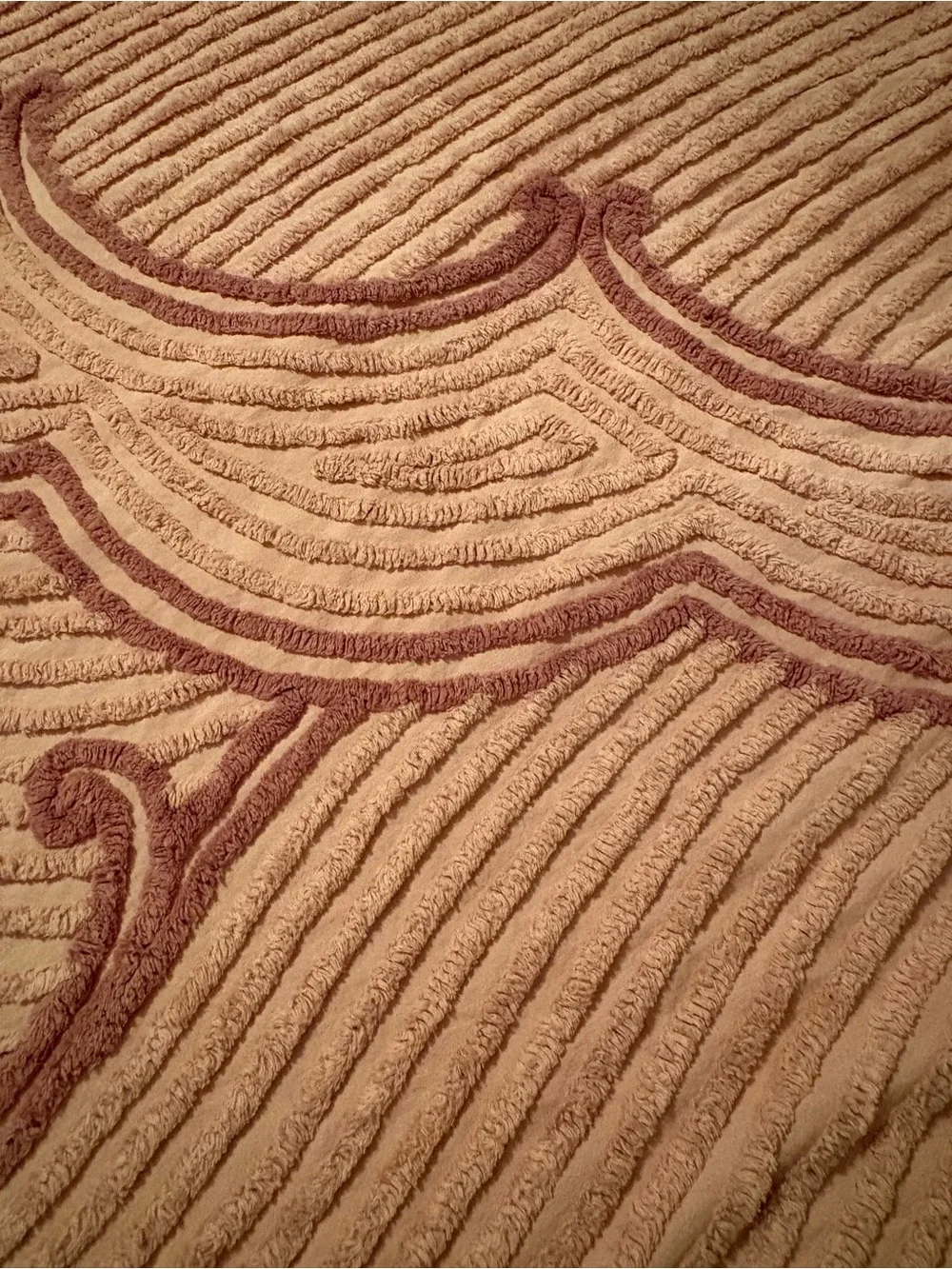 Rare Vintage Retrac Chenille Pair of Bedspreads Peach Floral Scrollwork
